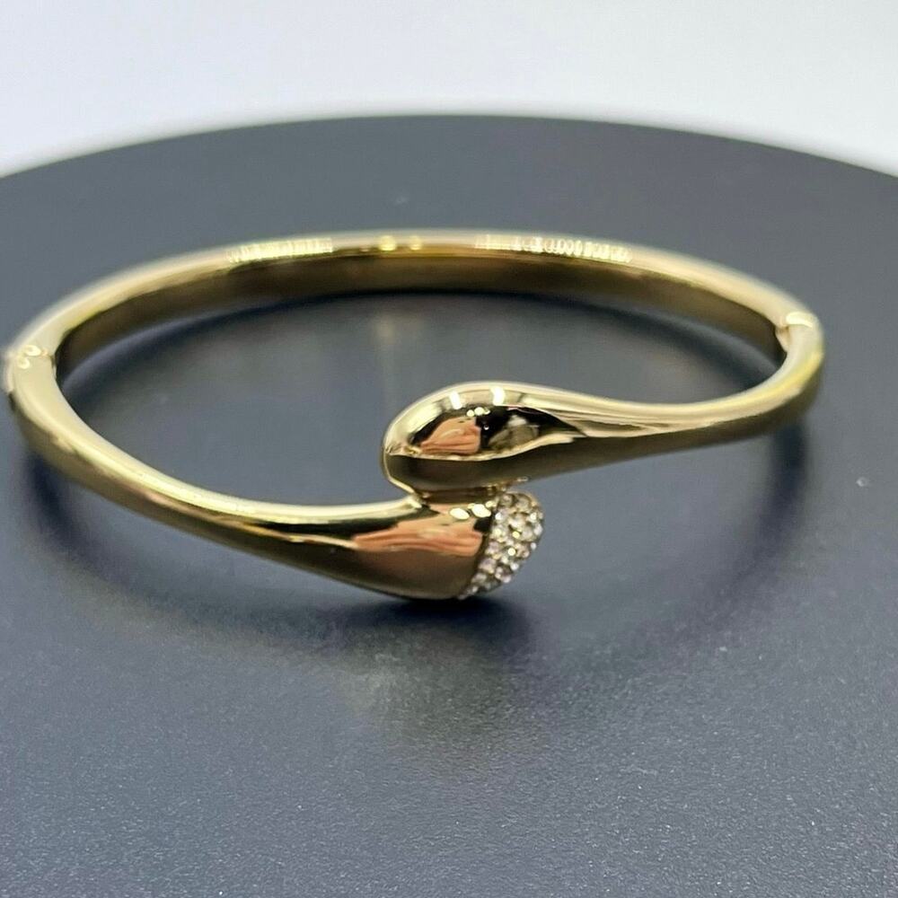 Skagen Gold Plated Hinged Pave knob ends Crossover‎ Pebble Bangle Bracelet